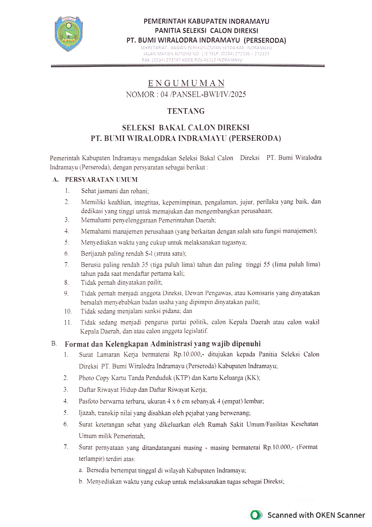Pengumuman rekruitmentt