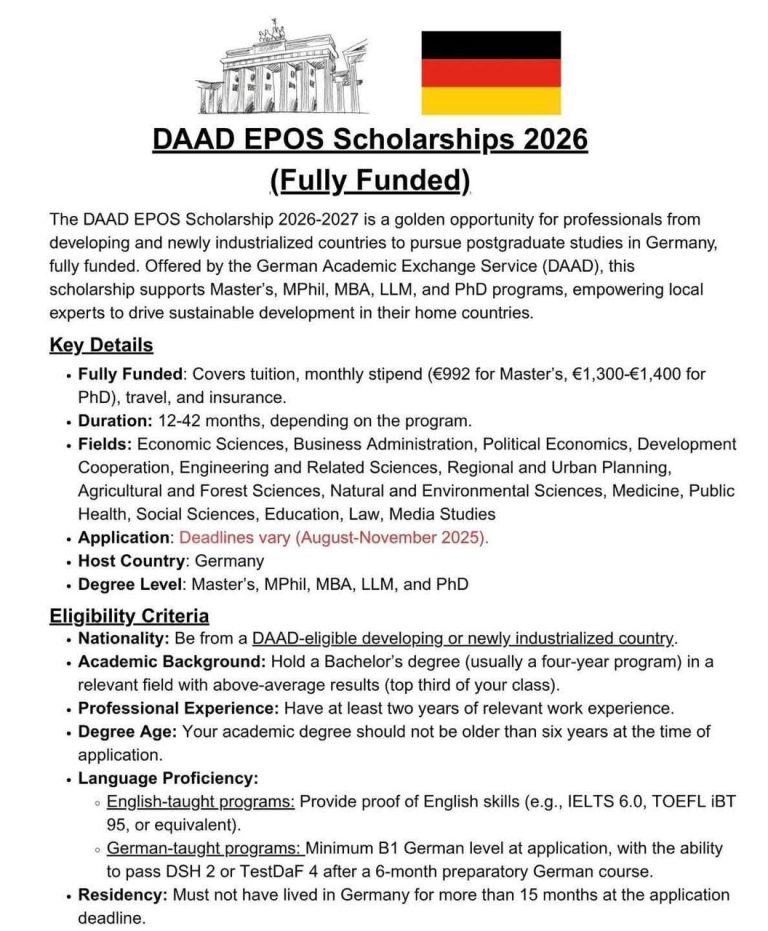 DAAD EPOS Scholarships 2026: Beasiswa Penuh Studi Pascasarjana di Jerman